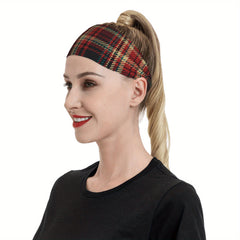 Vintage Plaid Headband Red Beige Polyester Blend Sport Casual Adjustable Men