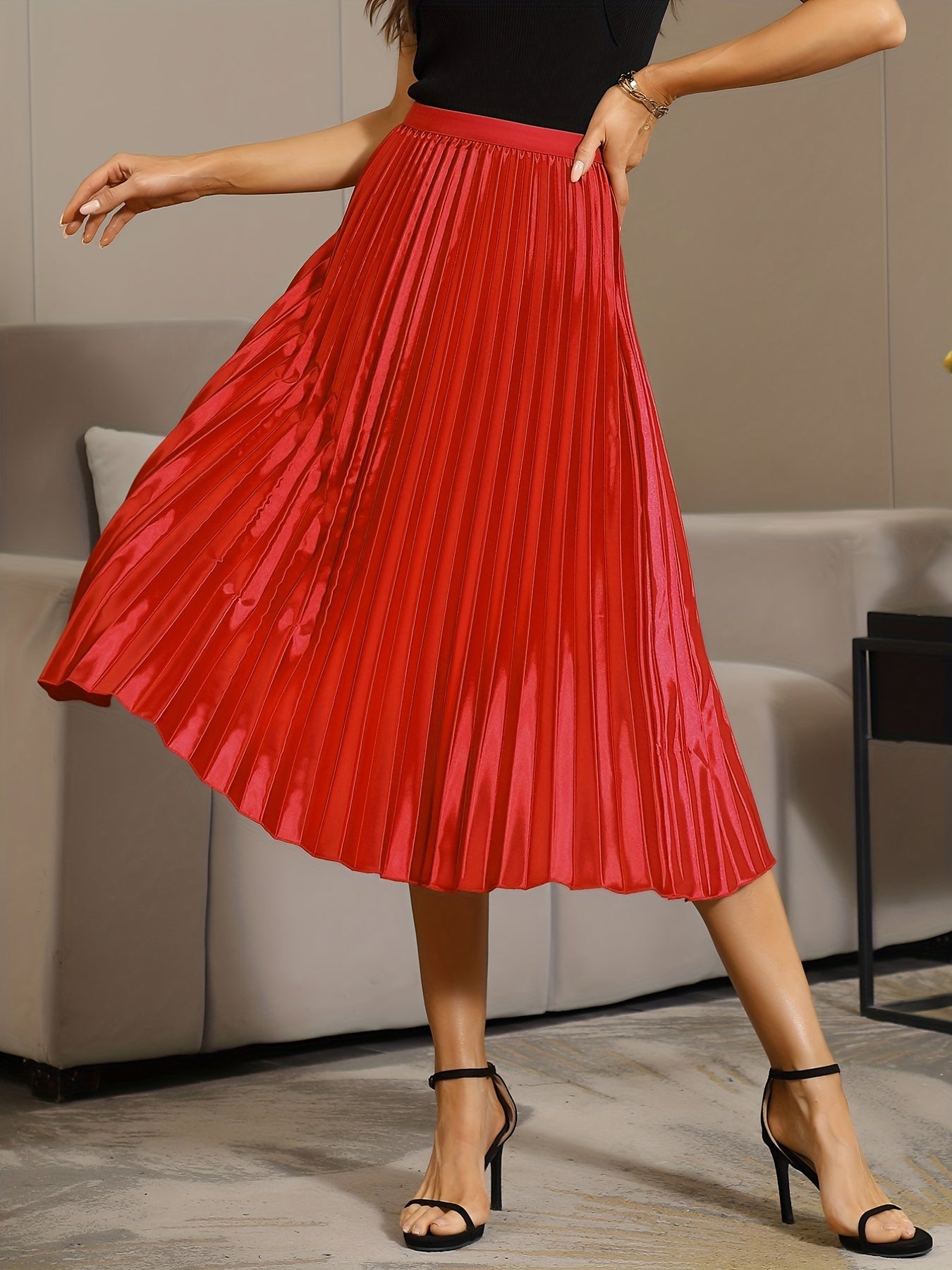 Elastic Waist Pleated Skirt for Women's Spring & Summer Clothing