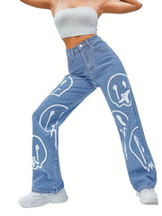 Loose Fit Non Stretch Baggy Denim Pants Women's Jeans
