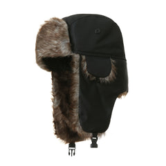 Men's Large Size Winter Ski Hat With Ear Protection & Leather Detail