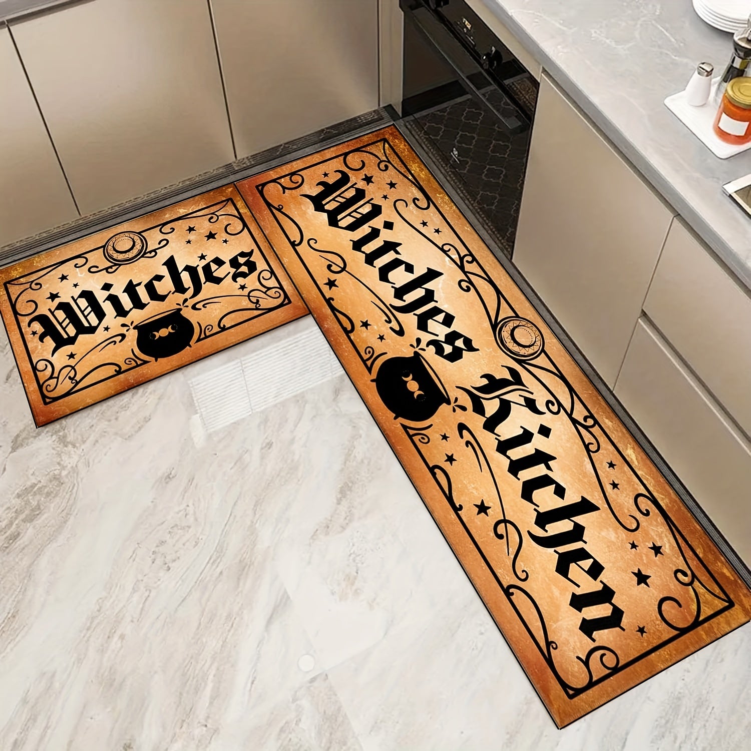 2pcs Retro Vintage Witches Halloween Rug Set