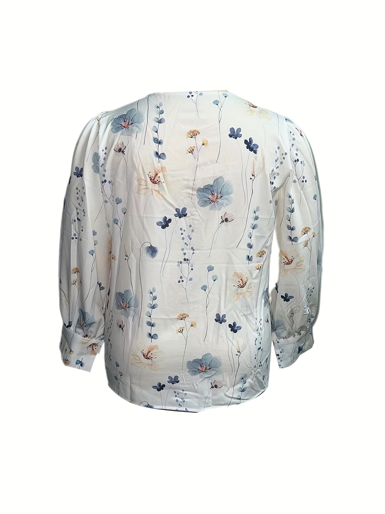 Women's Plus Floral Print Lace Sleeve V-Neck Top