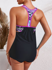 Geometric Print Tankini Top High Stretch Loose Fit Beachwear Top