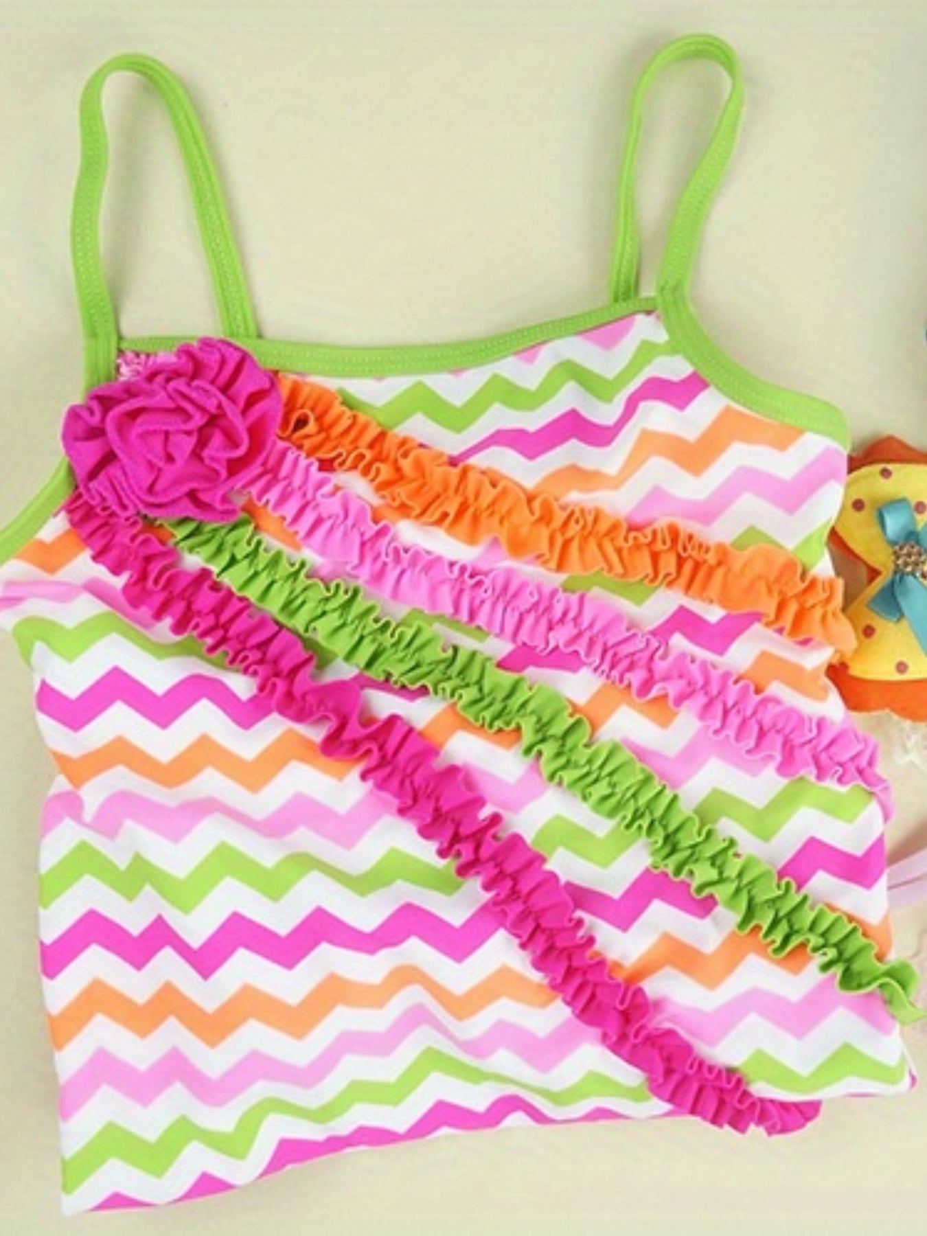 Girls Colorful Striped One Piece Swimsuit Sleeveless Swimwear