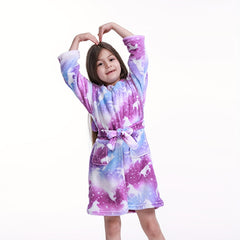 Girls Flannel Hooded Bathrobe Kids Robes Cartoon Patterned Soft Sleepwear