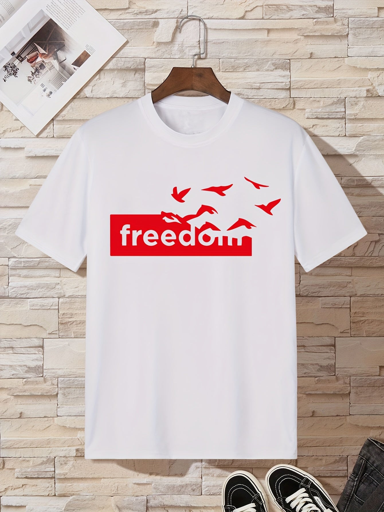 Eagle Freedom Print Men's Slim Fit T Shirt Top For Spring Summer Holiday