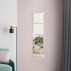 4pcs Square Acrylic 3D Mirror Wall Stickers - Self Adhesive Bathroom Home Decor