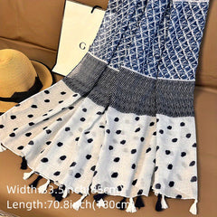 Geometric Print Tassel Scarf Vintage Block Shawl Windproof Head Wrap