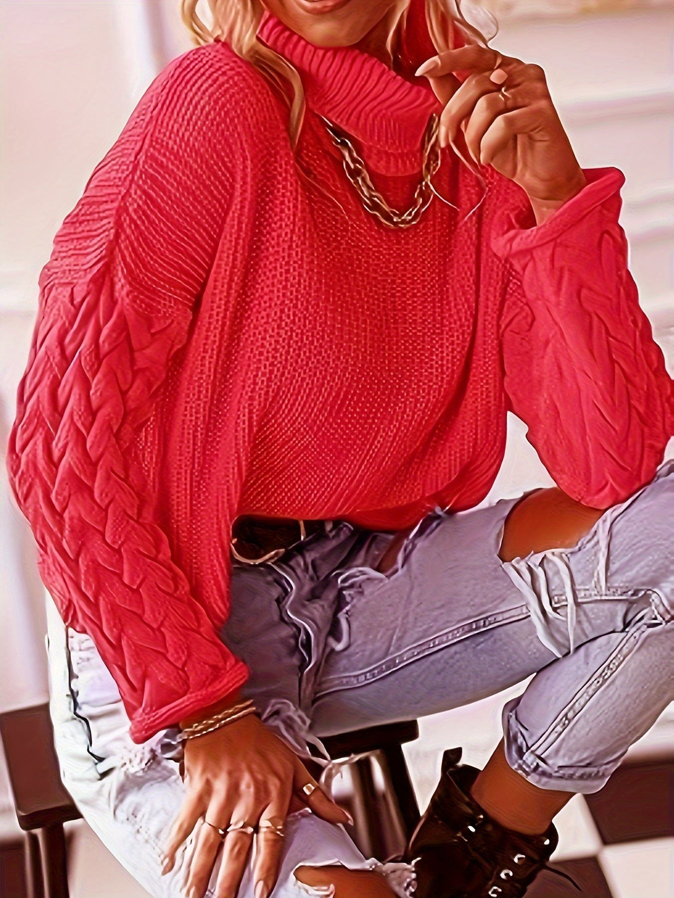 Turtleneck Sweater Women's Solid Long Sleeve Jumper