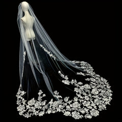 Retro Bridal Headcloth Fine Yarn Pattern Long Tail Wedding Women's Headcloth