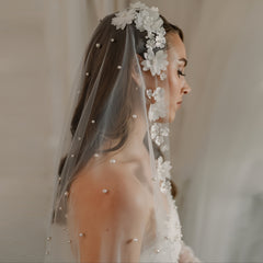 3D Floral Bridal Veil Headpiece with Delicate Flowers