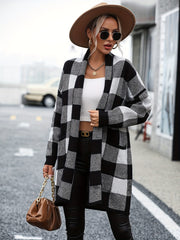 Gingham Print Open Front Cardigan