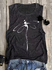 Dragonfly Print Tank Top Casual Sleeveless Loose Fit Women's Clothing