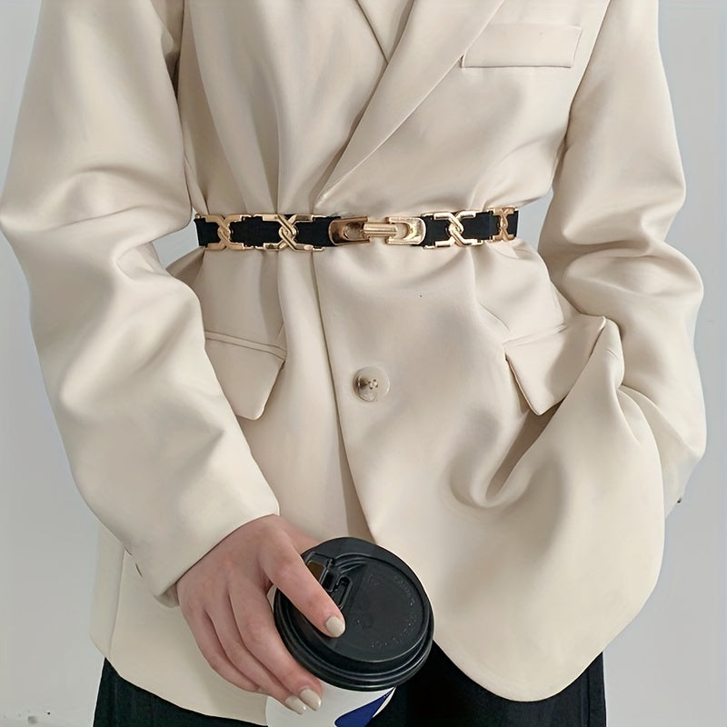 Elegant X-Shaped Metal Belt Elastic Waist Girdle for Women