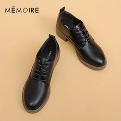 Women's Block Heel Oxfords Round Toe Lace Up Low Heel Shoes