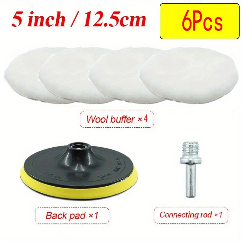 6pcs Industrial Polishing Kit Car Waxing Sponge Disc Wool Wheels
