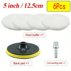 6pcs Industrial Polishing Kit Car Waxing Sponge Disc Wool Wheels