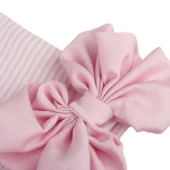 Baby Girls Bow Knit Striped Cap Elastic Thermal Beanie