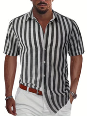Stripe Print Men's Casual Short Sleeve Shirt