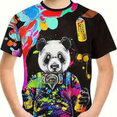 Colorful Panda Print Boys T shirt Kids Short Sleeve Casual Summer Tee Tops