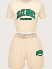 Money Print T shirt & Shorts Two piece Set Women's Clothing