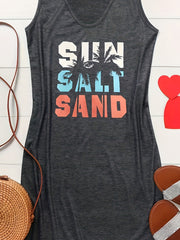 Casual Tank Dress Women's Plus Art Letter & Coconut Tree Print Round Neck