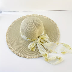 Wide Brim Sun Hat Ribbon Bowknot Decor Straw Hat
