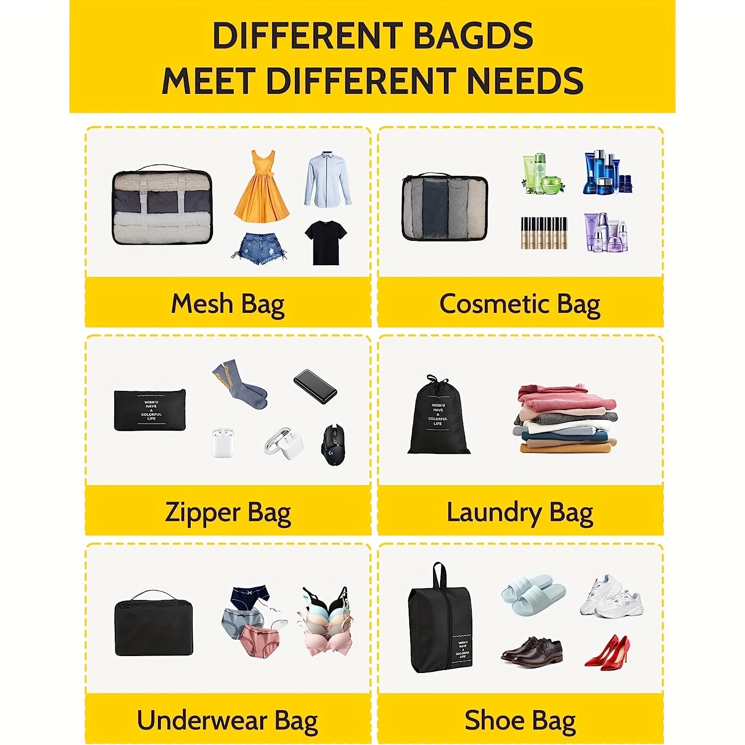 8 Set Packing Cubes For Suitcases Luggage Storage Bags Portable