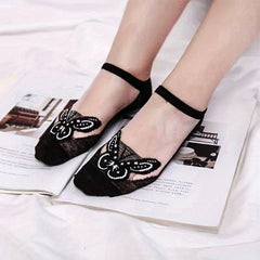 Butterfly Pattern Sheer Ankle Socks Women's Stockings