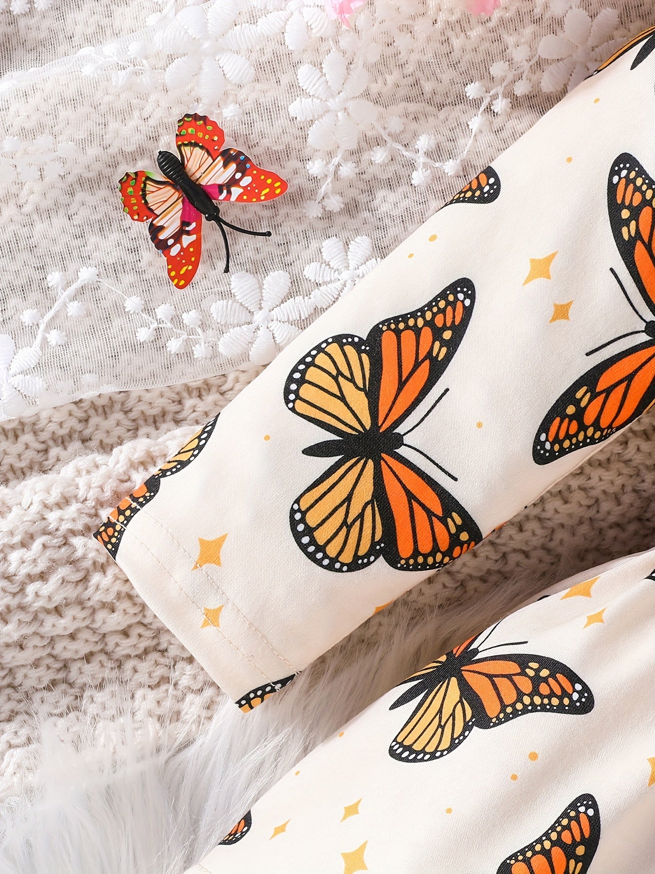 Baby Girls Butterfly Print Dress with Bow Belt for Spring and Autumn