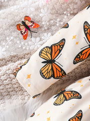 Baby Girls Butterfly Print Dress with Bow Belt for Spring and Autumn