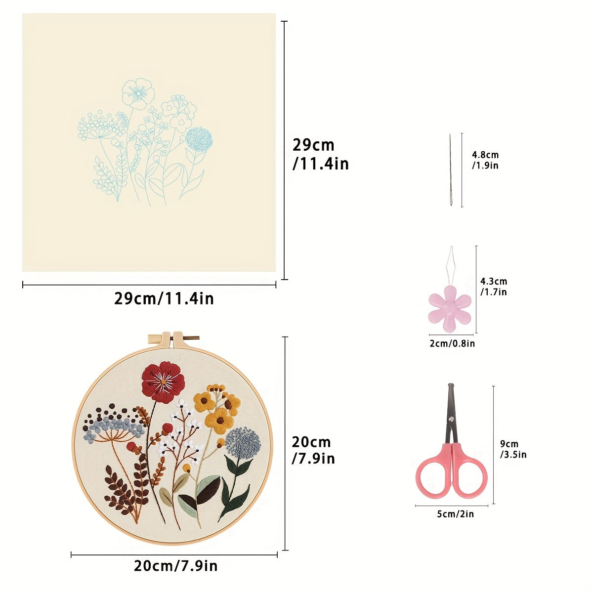 4pcs Floral Embroidery Kit Hoops Floss Threads Needles Cross Stitch Kits