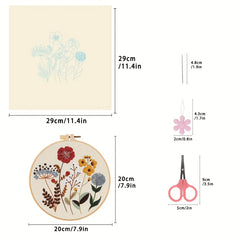 4pcs Floral Embroidery Kit Hoops Floss Threads Needles Cross Stitch Kits