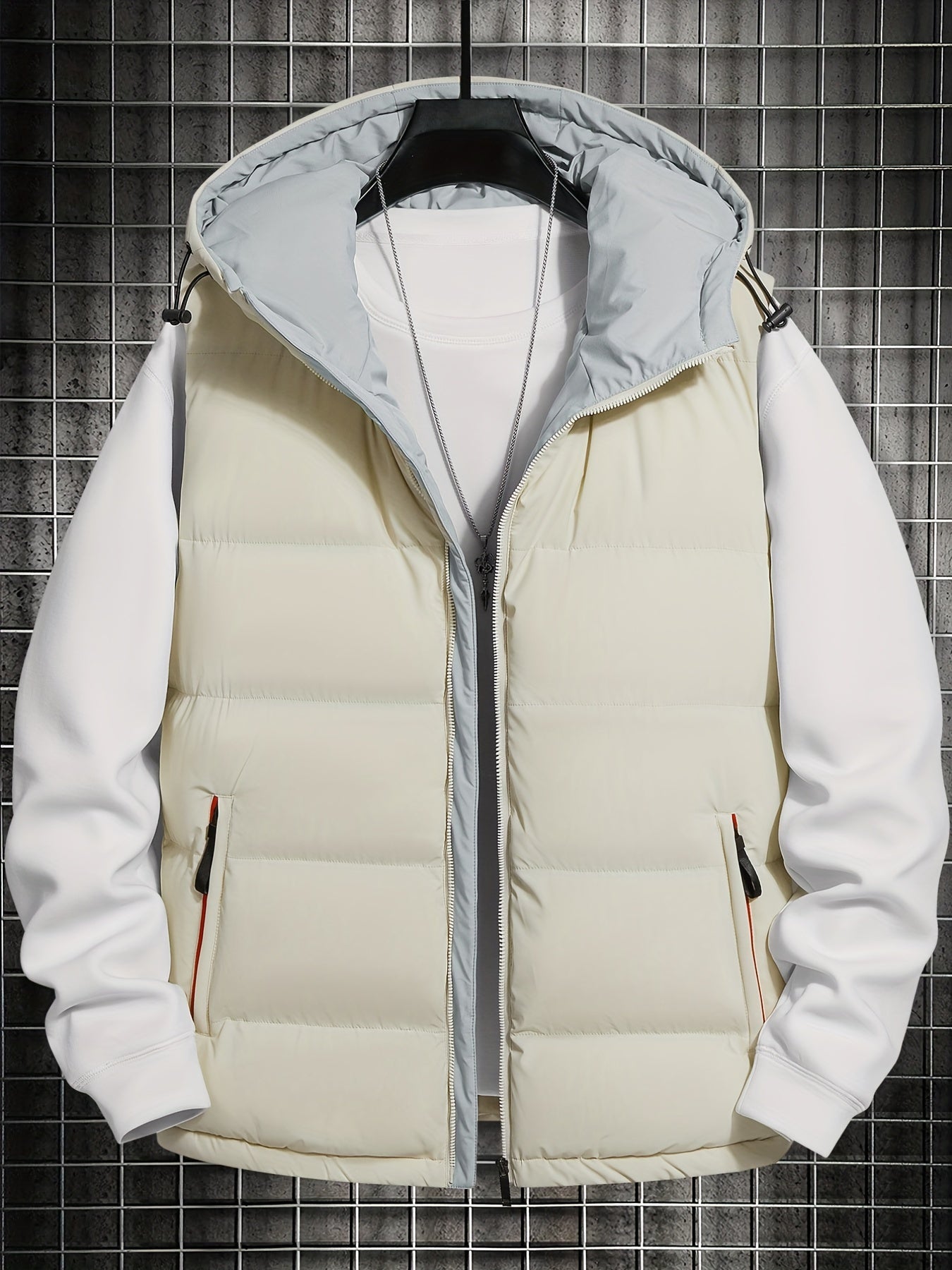 Men's Hooded Winter Vest with Zipper Pockets