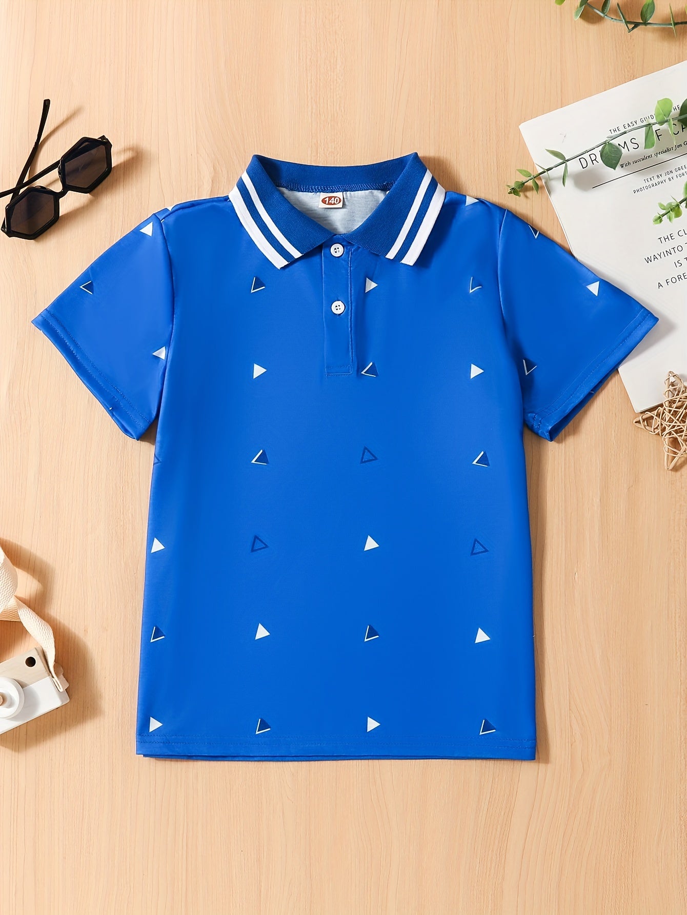 Boys Triangle Print Lapel Shirt Toddler Short Sleeve Summer Clothes