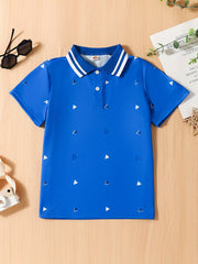 Boys Triangle Print Lapel Shirt Toddler Short Sleeve Summer Clothes