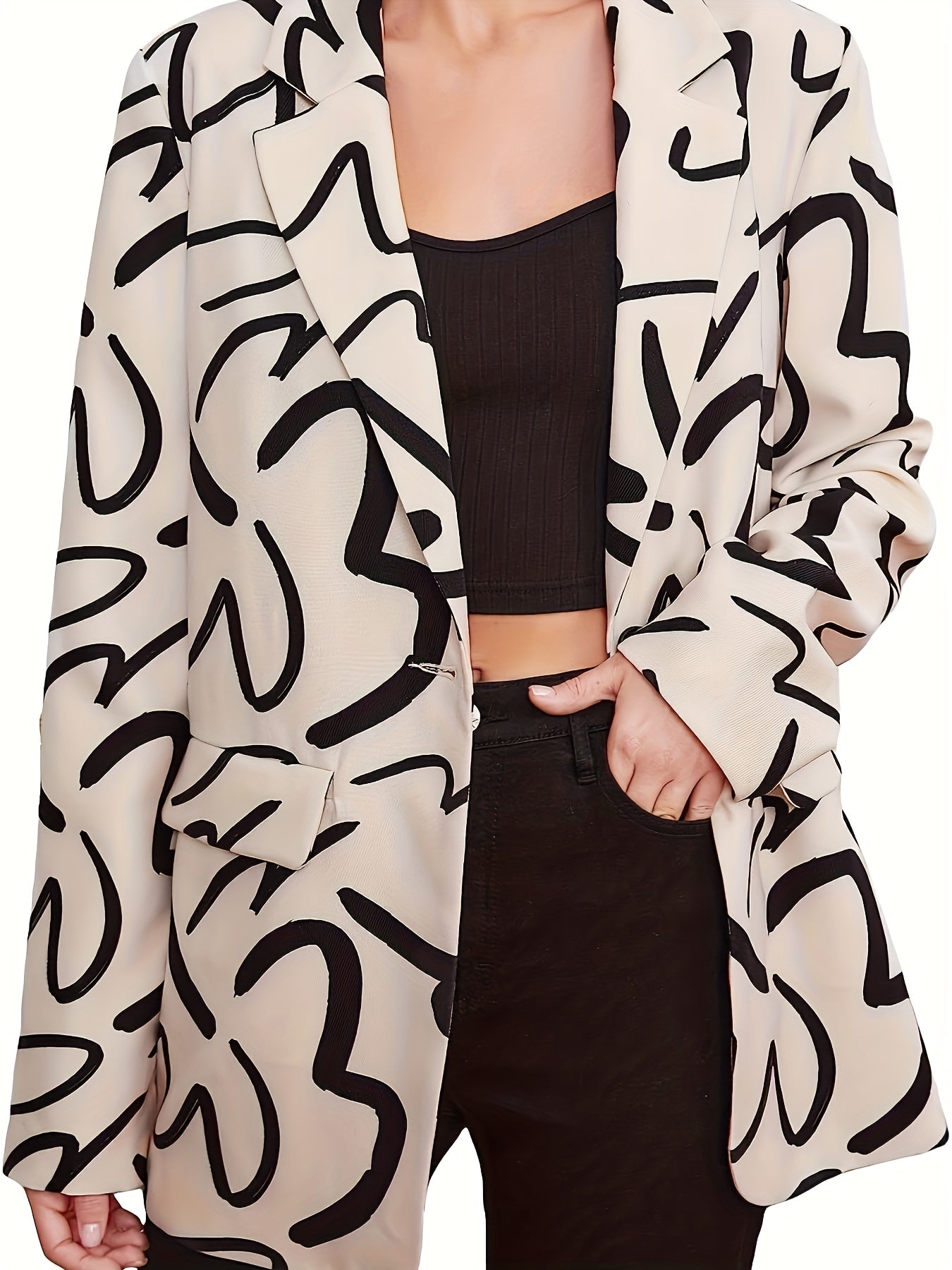 Casual Blazer Women's Plus Graffiti Print Lapel Collar Blazer