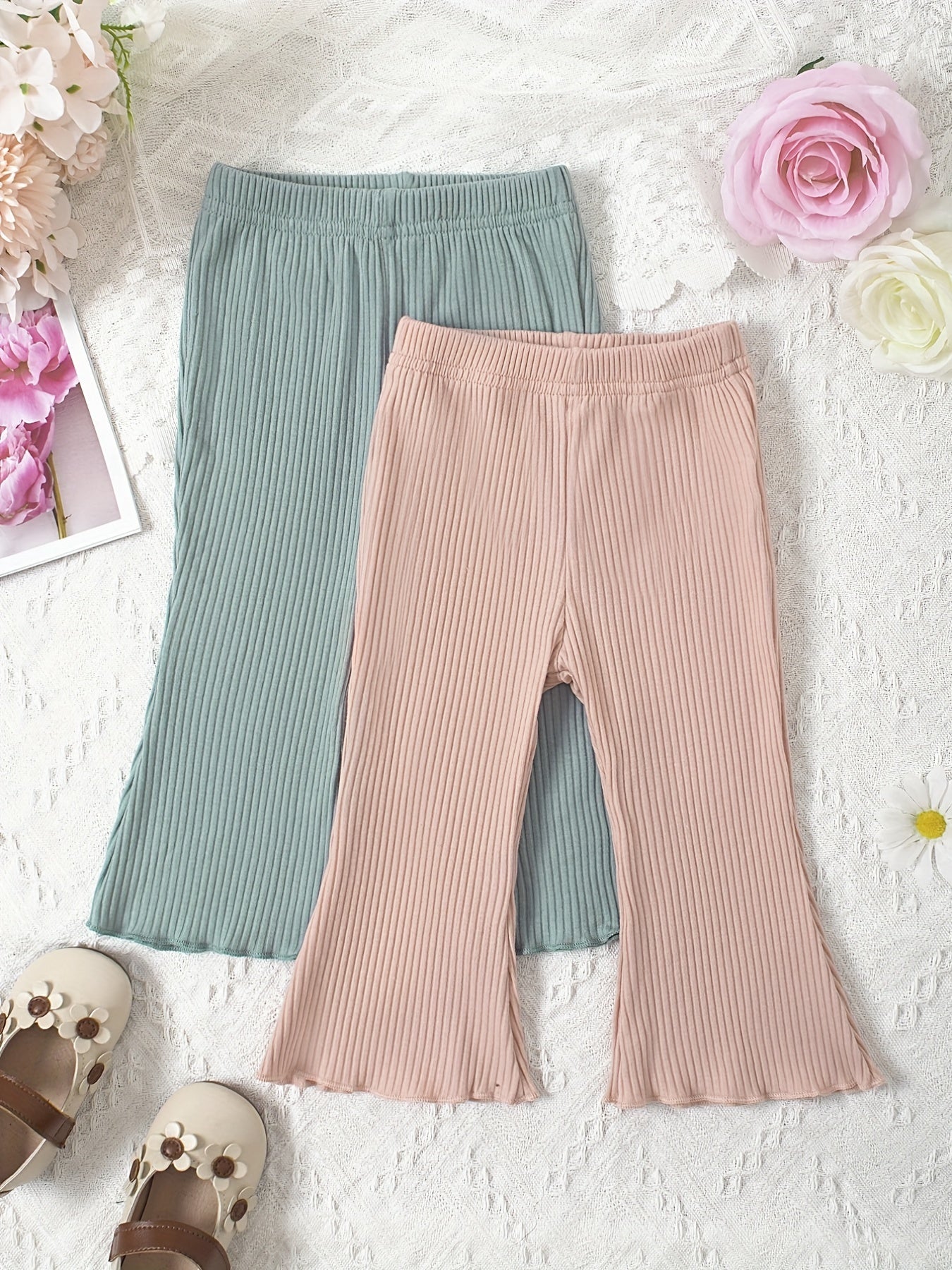 Baby Flared Pants Girls Ruffle Trim Trousers 2pcs Set