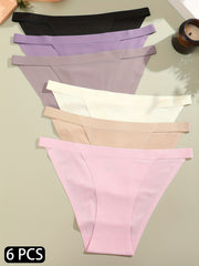 6pcs Seamless Solid Briefs Comfy & Breathable Underwear Women's Lingerie