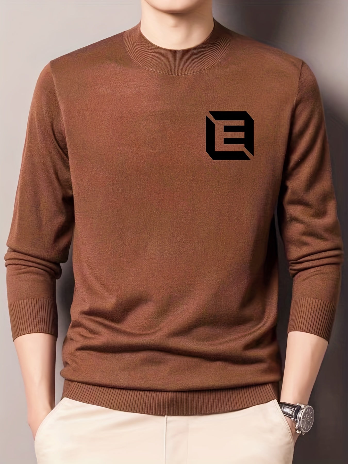 Men's Casual Knitted Sweater Mid Stretch Crew Neck Pullover