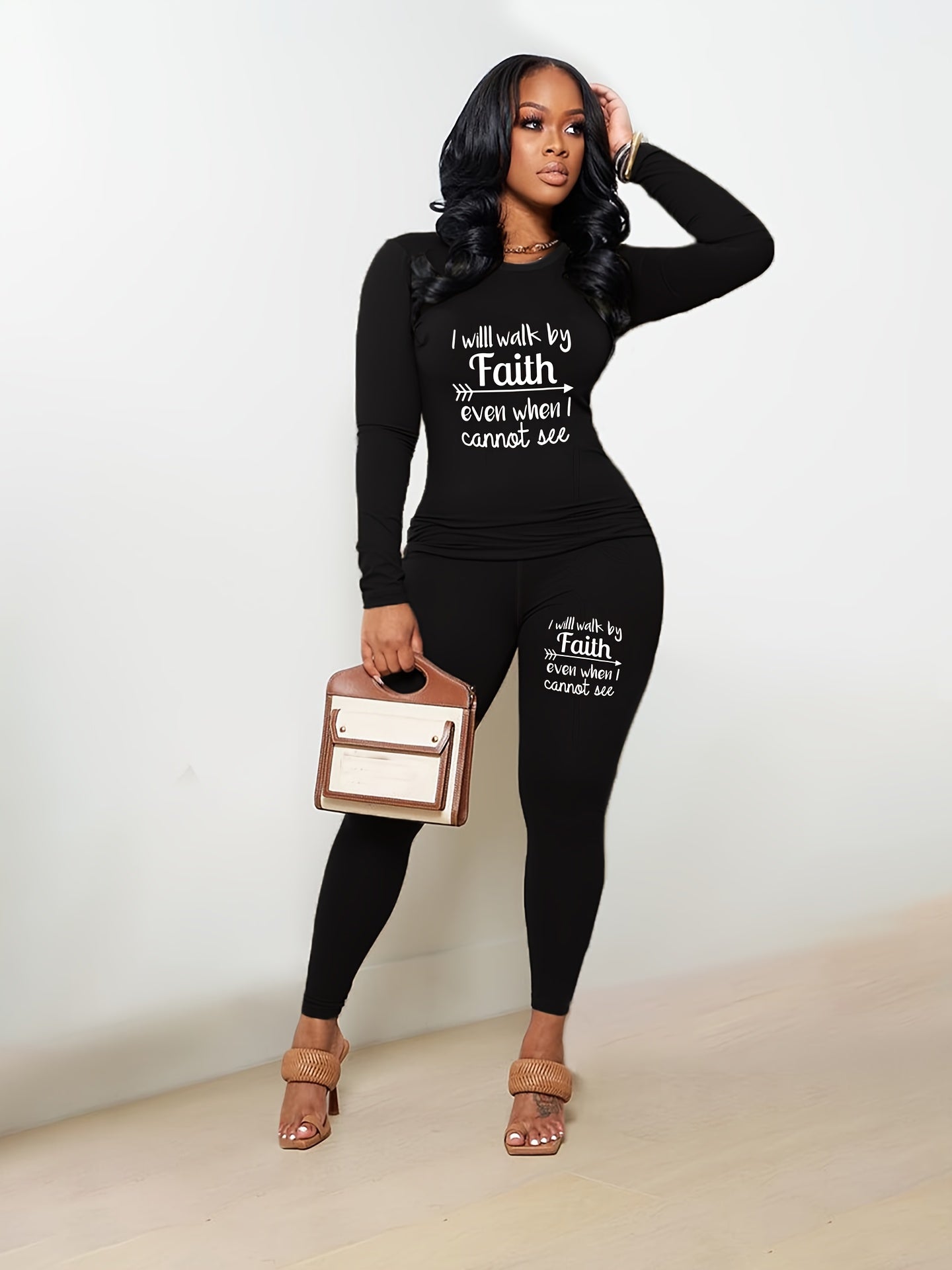 Casual 2pc Set: Crew Neck Top & Slim Pants