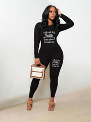 Casual 2pc Set: Crew Neck Top & Slim Pants