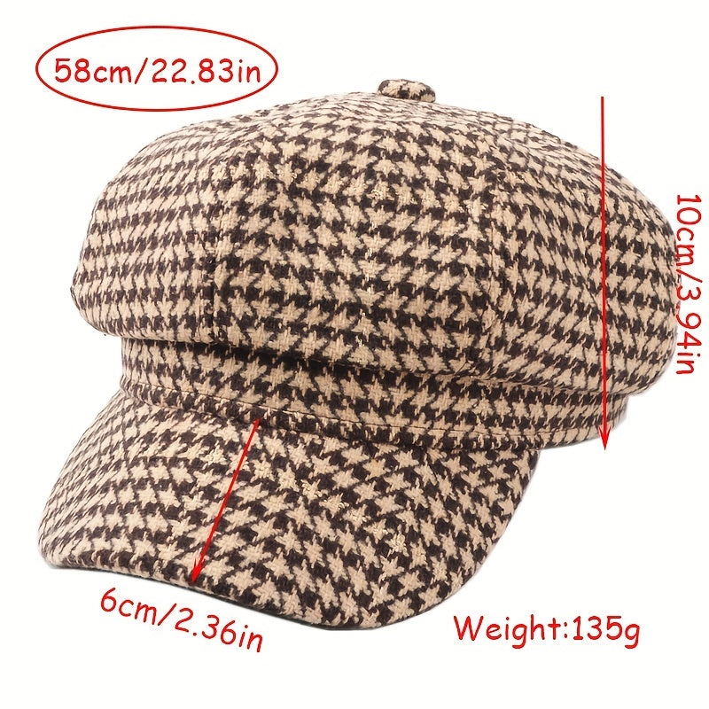 Thousand Bird Lattice Octagonal Hat Bright Silk Beret Plaid Painter Hat