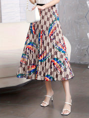 Geometric & Rainbow Print Maxi Skirt