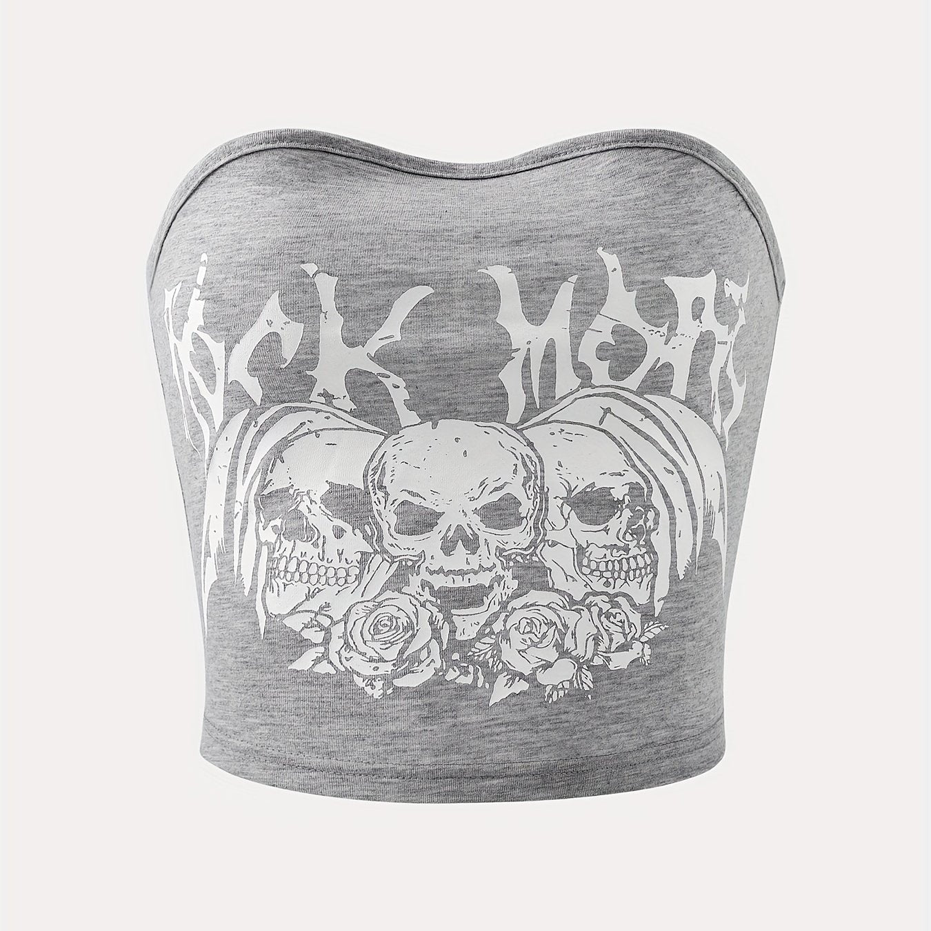 Skull Print Crop Tube Top Y2K Sexy Strapless Top For Summer