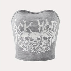 Skull Print Crop Tube Top Y2K Sexy Strapless Top For Summer