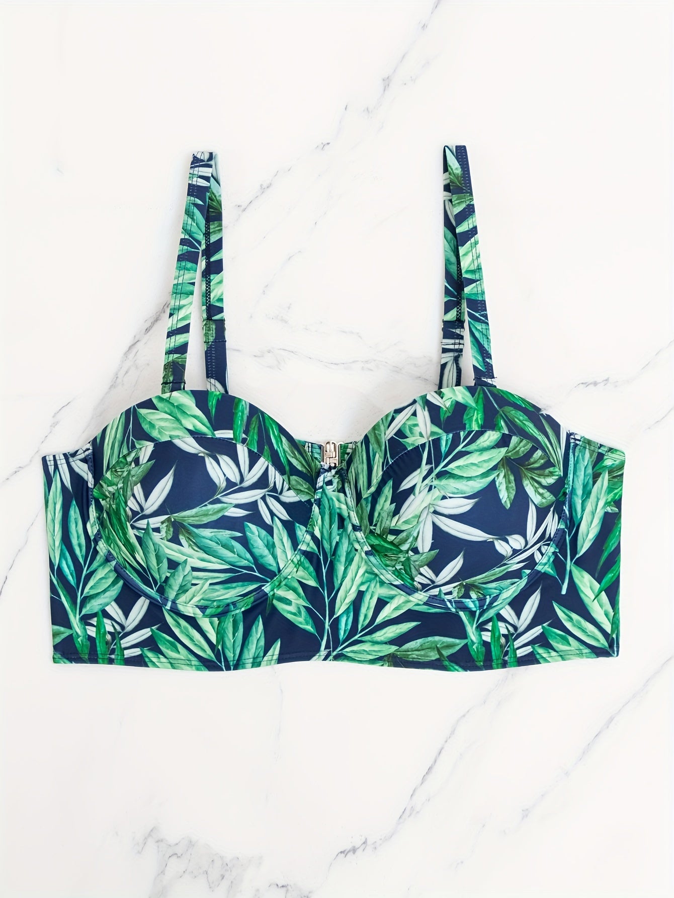 Tropical Print Bikini Top High Stretch