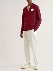 Retro Letter Pattern Knit Polo Shirt Men's Casual Lapel Pullover Sweater