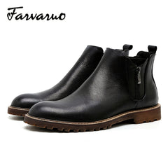 FARWARWO Zipper Chelsea Boots Men's Leather Formal