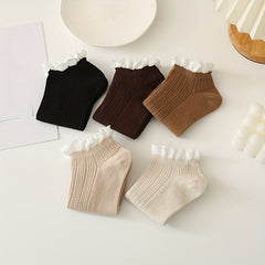 5 Pairs Lace Ruffle Socks Retro Style Sweet & Short Socks Women's Stockings